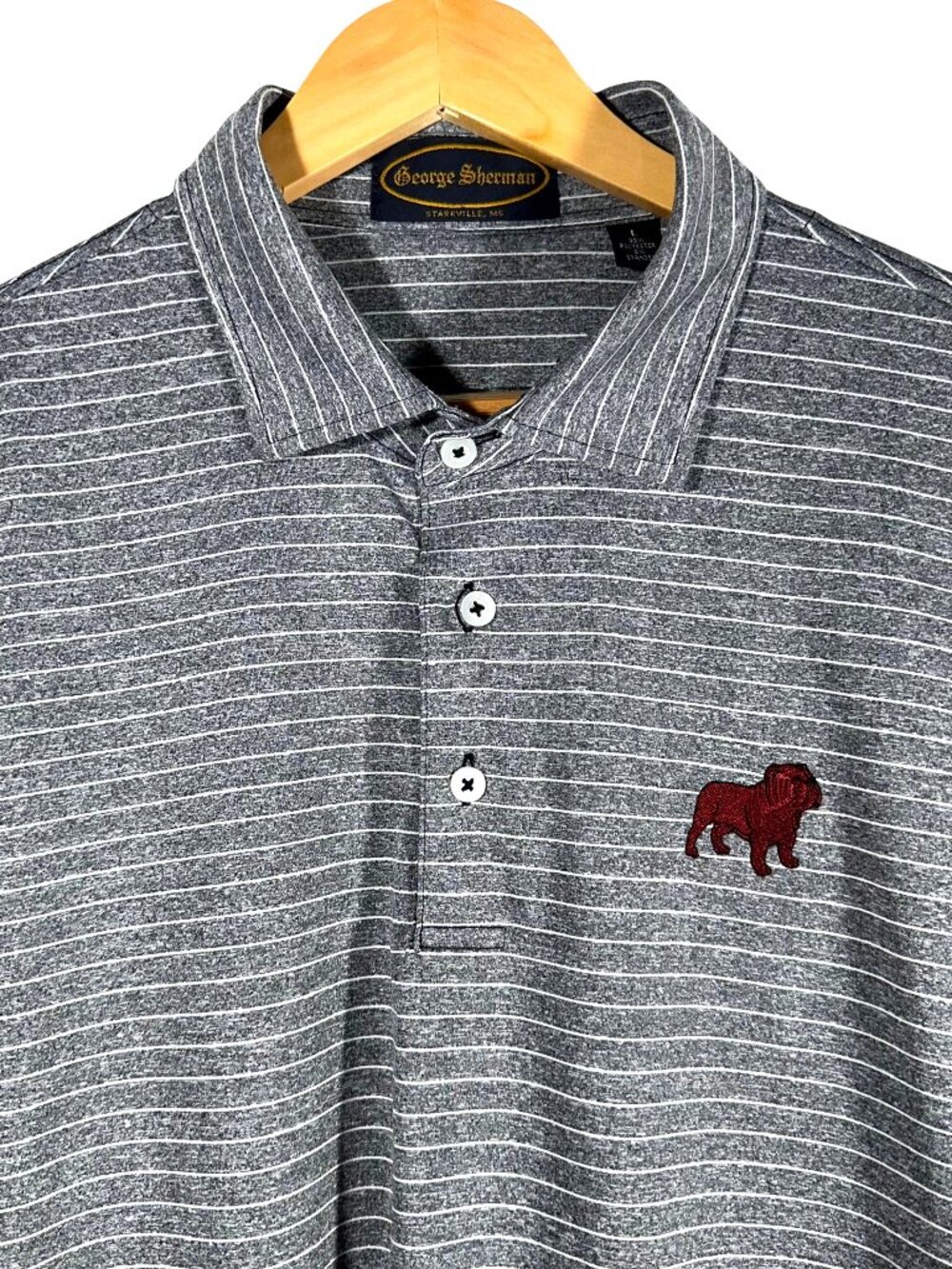 George Sherman Mississippi State Bulldogs Polo Men’s L Gray Striped DriWay Golf